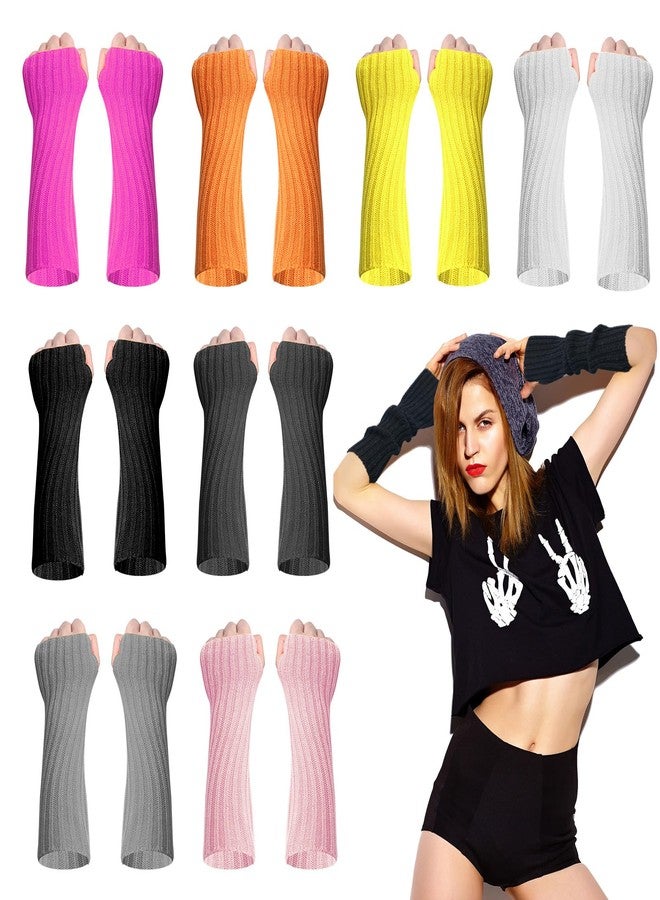 SENONAPO 8 Pairs Arm Kawaii Warmers Sleeves 8 Colors with Thumb Hole Wrist Warmers Long Fingerless Gloves Cute Y2k Harajuku Style for Women Girls Lolita Costume School - Image 1